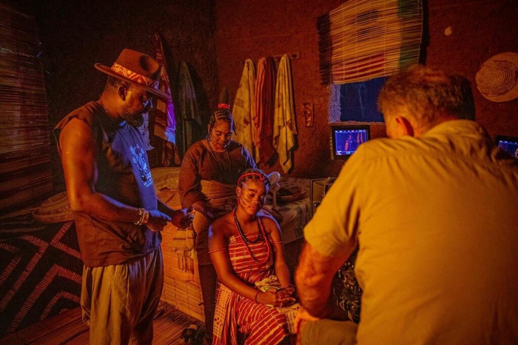 Netflix Unveils "Anikulapo" Full Cast Ahead September 30 Premiere 1 Anikulapo Full Cast - Kunle Afolayan, Moji Afolayan, and Eyiyemi Afolayan on the set of Anikulapo 2022 Netflix Movie Nollywire