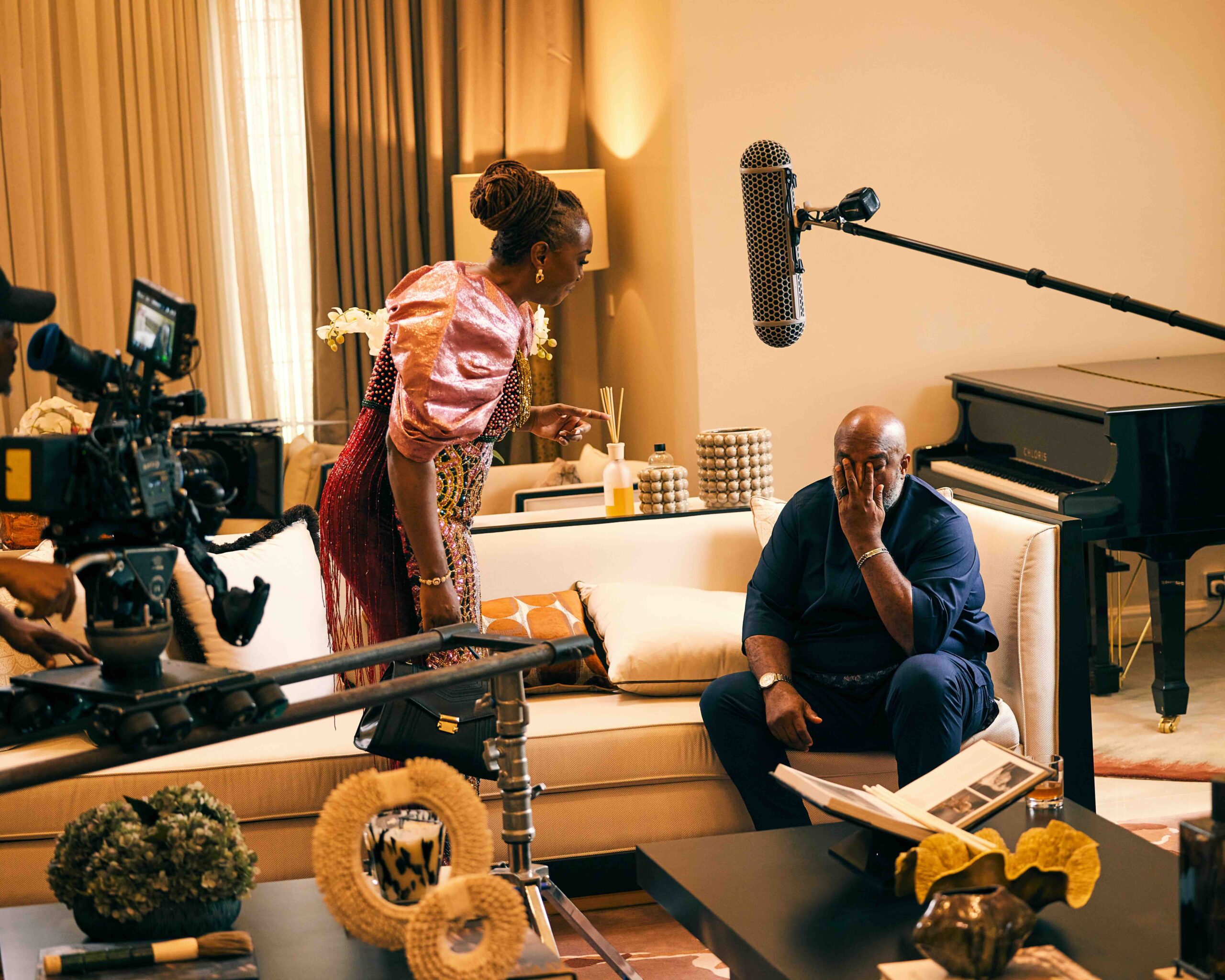 'Strong:' Sophie Alakija, Chris Okagbue Return for 'Drawing Strength' Sequel 9 Fadekemi Olumide-Aluko with Edward Fom on the set of 'Strong' by Dimbo Atiya © Innovative Television Kontents