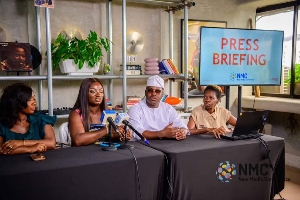 New Media Conference Turns 10 and Sets its Sight on Elevating African Digital Culture 1 NEW MEDIA CONFERENCE 2025 PRESS BRIEFING PRECIOUS ENIAYEKAN OLUWATOSIN AJIABDE OLUFEMI OGUNTAMU AND BOLAJI SALAMI