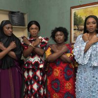 Chioma Chukwuka Akpotha, Uche Jombo, Omoni Oboli, and Ufuoma McDermott on the set of 'The Uprising Wives on Stike 3' - Nollywire