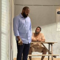 Gabriel Afolayan with Ibrahim Suleiman on the set of Zulumoke Oyibo's 'The Betrayed'